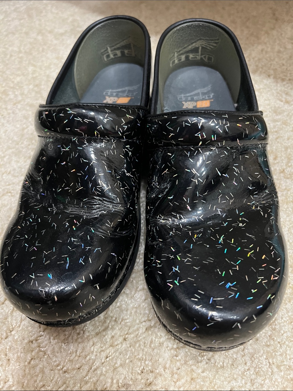 Dansko Black Holographic Sprinkle Clogs